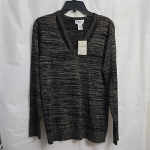 Carmen Marc Valvo Size: Large Black and Metallic V‑Neck Sweater New With Tags!